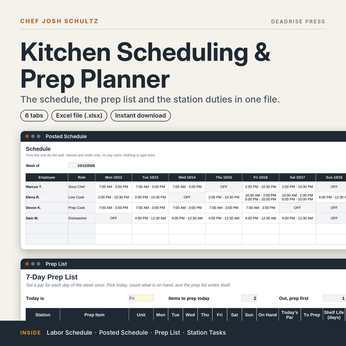 Kitchen Scheduling & Prep Planner
