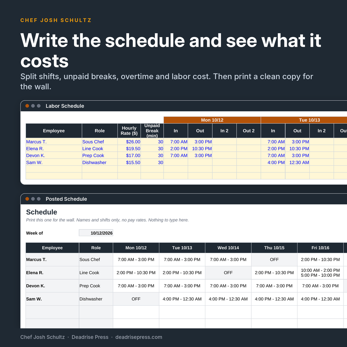 Kitchen Scheduling & Prep Planner