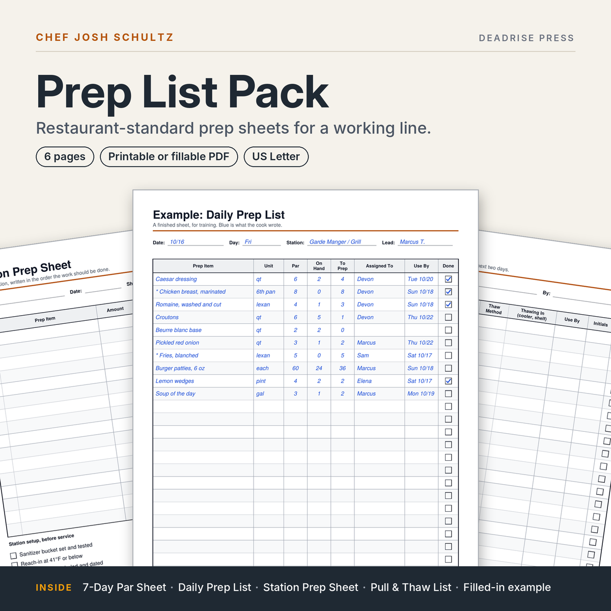 Prep List Pack: Restaurant Prep Sheets