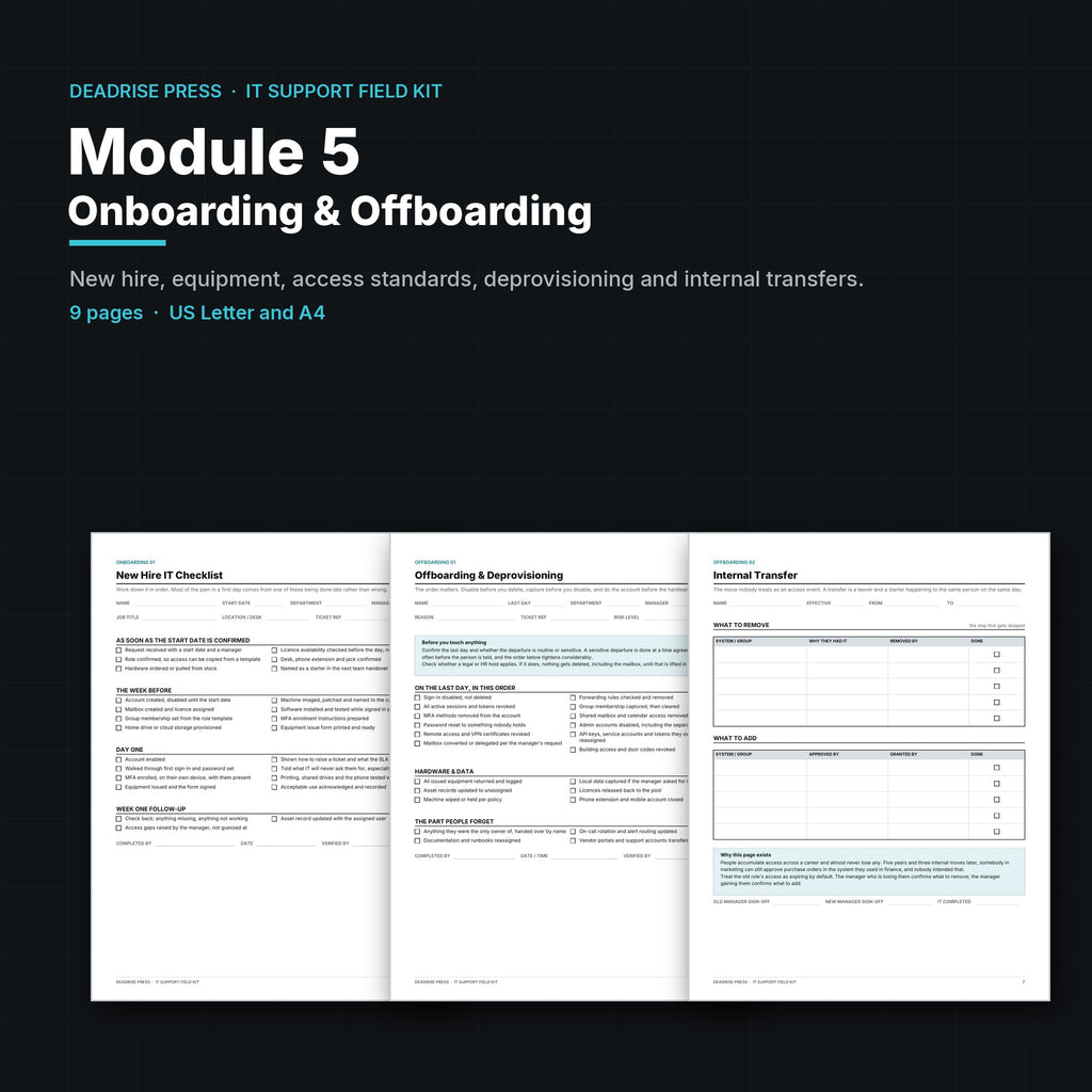 IT Support Field Kit Module 5: Onboarding & Offboarding printable PDF cover