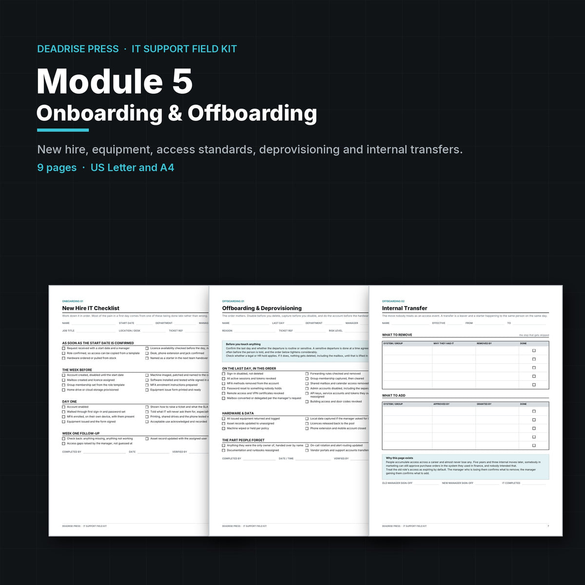 IT Support Field Kit Module 5: Onboarding & Offboarding printable PDF cover
