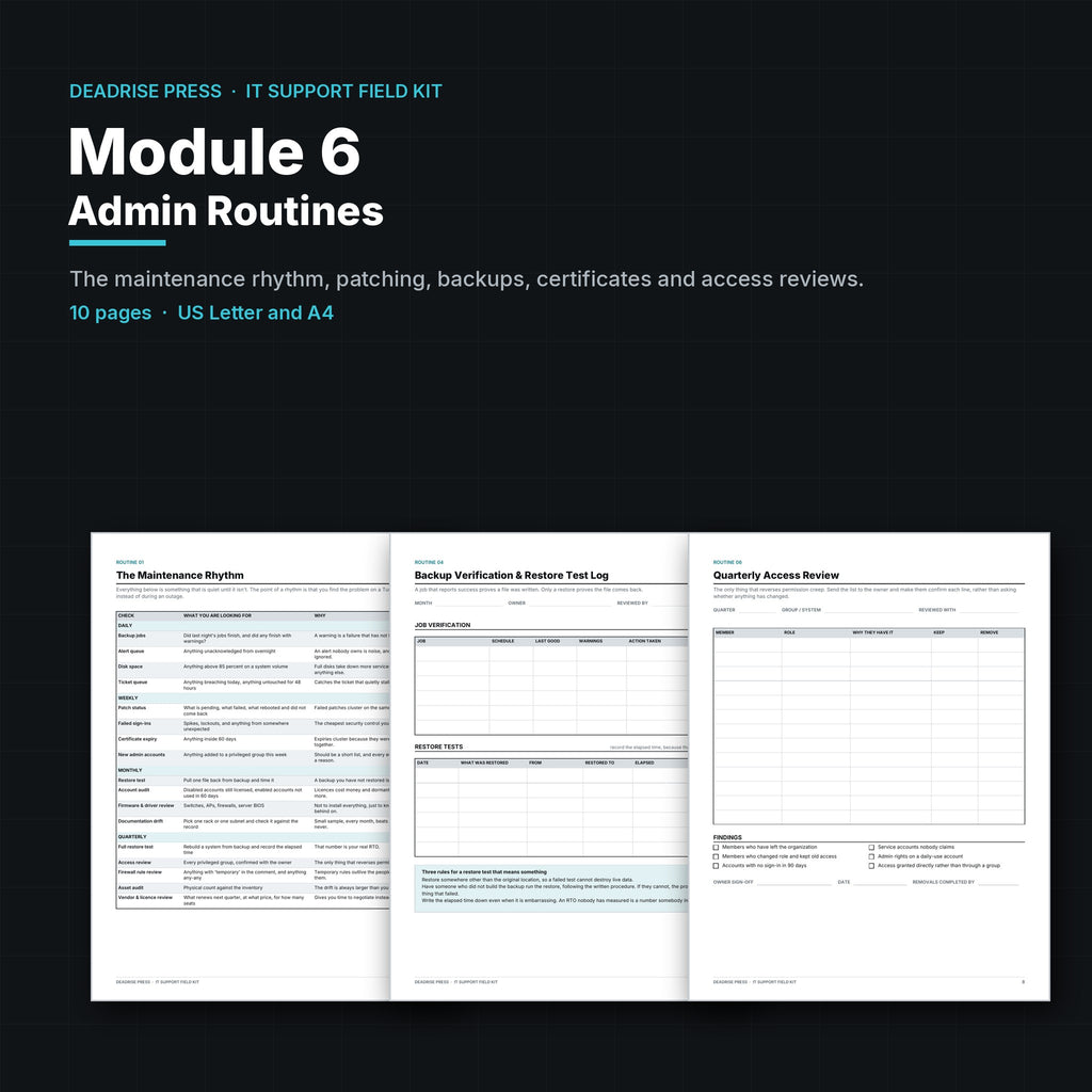 IT Support Field Kit Module 6: Admin Routines printable PDF cover