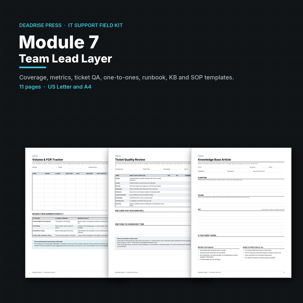 IT Support Field Kit Module 7: Team Lead Layer printable PDF cover